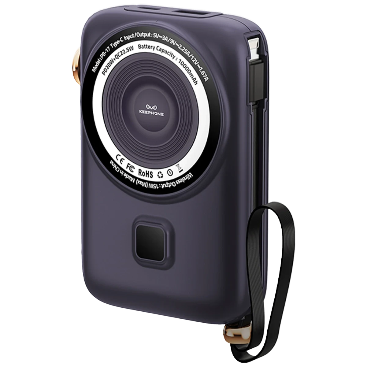 Keephone PB17 MagEasy 10.000 mAh 20W Type-C 20W Lightning 22.5W USB 15W Kablosuz Şarj PD Magsafe Powerbank - Mor